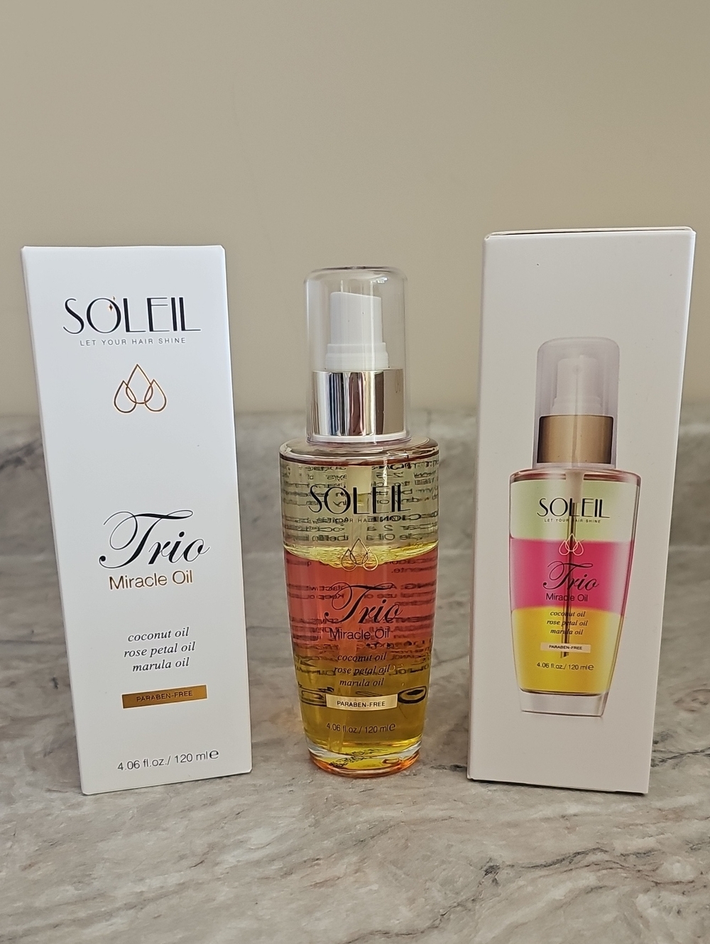 Soleil‎ Trio Miracle Hair Oil Coconut- Rose Petal - Marula 120mL